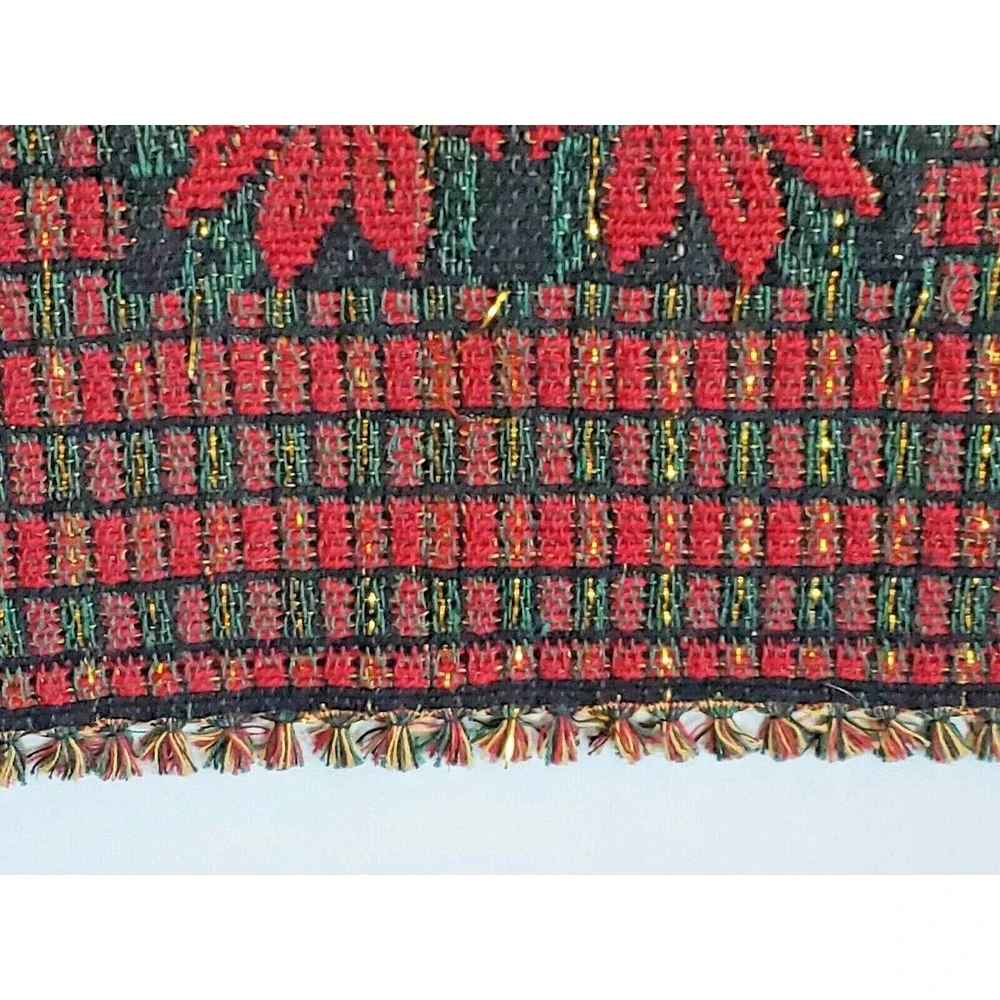 Christmas Table Runner Red Black Green Poinsettia Plaid 12